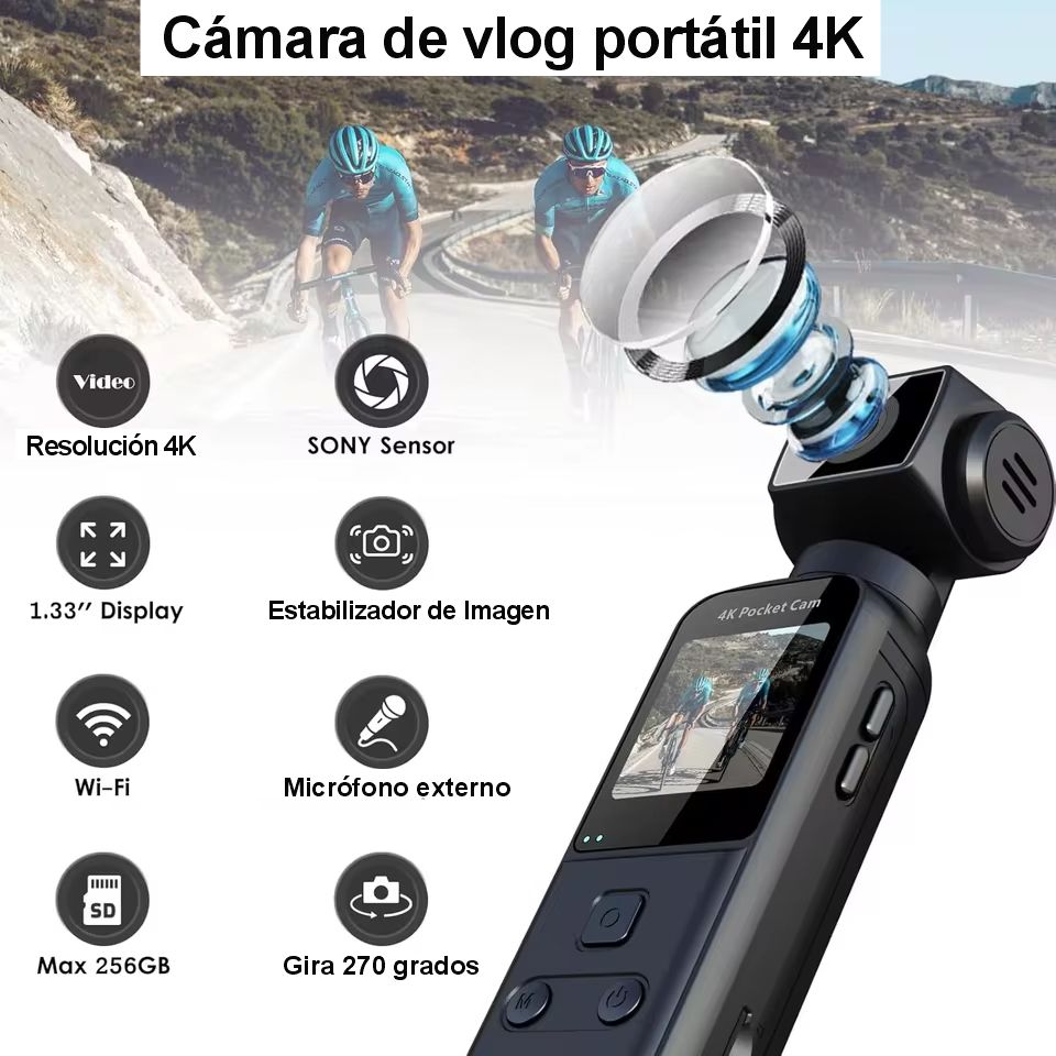 Cámara Corporal 4K K1 con Micrófono Externo y Giro 270°.